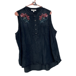 013 William Rast Floral Embroidered Button oversized Sleeveless Top Navy